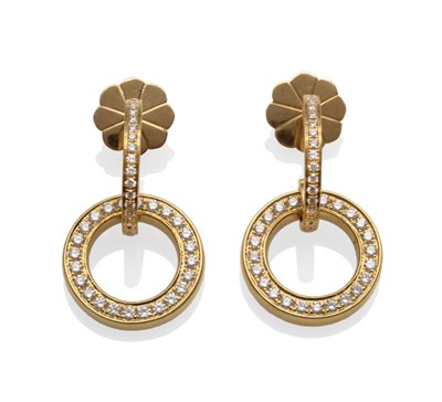 Lot 355 - A Pair of 18 Carat Gold Diamond Drop Earrings, by Boodles, a cuff suspends a loop, set...