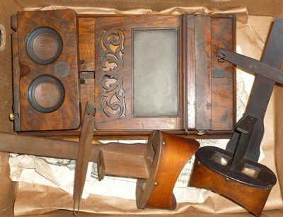 Lot 1286 - A Late 19th Century Walnut 'Graphoscope' Stereo Viewer, with twin lenses, fretwork decoration...