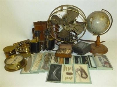 Lot 1001 - Mixed Instruments, including an ornate brass desk fan, Blackie's terrestrial globe (a/f), Carl...