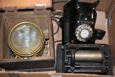 Lot 1009 - Four Instruments - an oak cased Edison Gem phonograph (a/f), a black bakelite Type 312F...