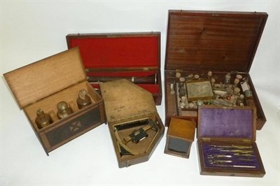 Lot 1010 - Mixed Instruments, including a mahogany cased drawing set, a rosewood flute by Hawkes & Son, in...