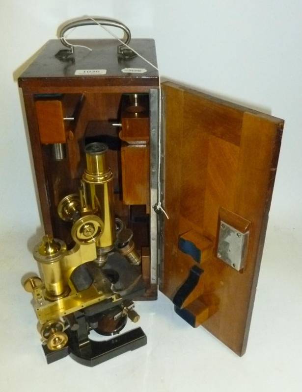 Lot 1036 - A 19th Century Lacquered Brass and Black Enamelled Monocular Compound Microscope by Carl Zeiss,...