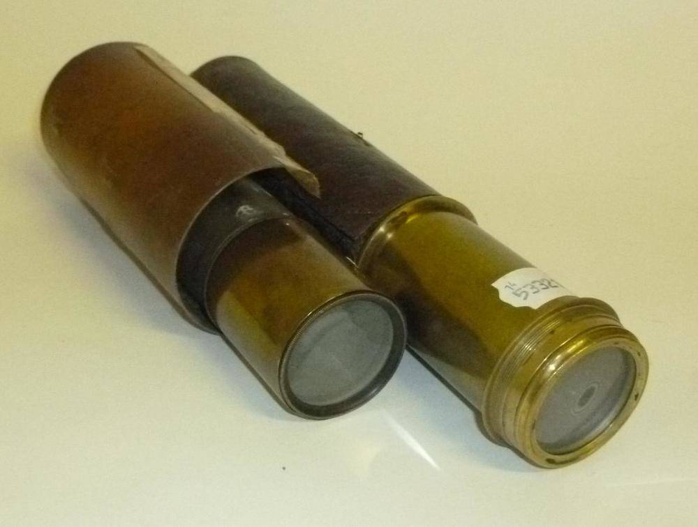 Lot 1042 - A 1 3/4inch Brass 3-Draw Telescope by Newton of Halifax, with stitched leather sleeve; A...