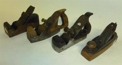 Lot 1060 - Three Steel Smoothing Planes, no makers names, two with handles, together with a Bailey beech...