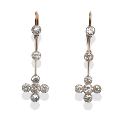 Lot 363 - A Pair of Diamond Drop Earrings, circa 1910, two collet set old cut diamonds in white fronted...