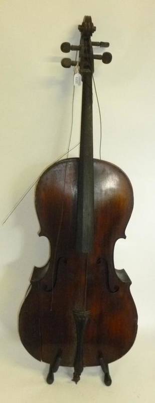Lot 1073 - A 19th Century German Violoncello, no label, with a 742mm two piece back, ebony tuning pegs (a/f)