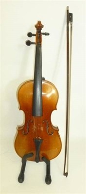 Lot 1074 - A 19th Century German Violin, no label, with a 359mm two piece back, ebony tuning pegs,...