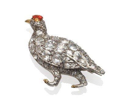 Lot 364 - A Diamond Set Grouse Brooch, set throughout with old cut and single cut diamonds, with red and...