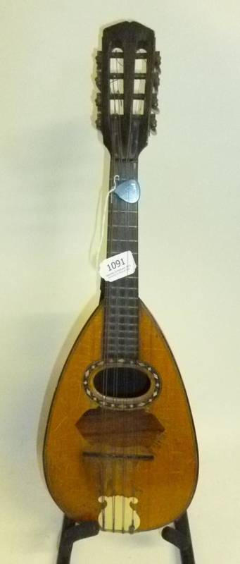 Lot 1091 - A Neapolitan Oval Backed Eight String Mandolin, no label, with inlaid sound hole and geared machine