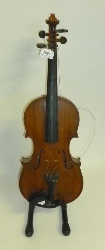 Lot 1094 - A 19th Century German Violin, the circular label with a shield shaped trademark, with 358mm two...