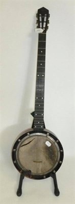 Lot 1097 - A Zither Banjo by John Grey & Sons, London, with rosewood body, 20cm vellum head, twelve nickel...