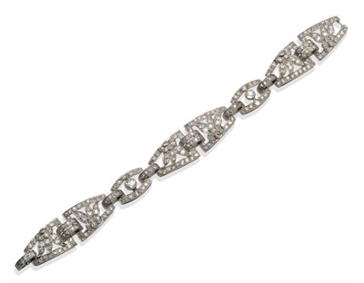 Lot 368 - A Diamond Set Plaque Bracelet, set throughout with eight-cut diamonds in geometric plaque...