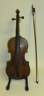 Lot 1126 - A 19th Century German Violin, no label, with a 358mm two piece back, together with a bow, cased