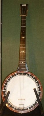 Lot 1135 - A Jack Abbott Amboyna No.1 Zither Banjo, with 9inch vellum head, dark stained walnut resonator with