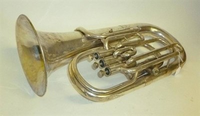 Lot 1148 - A Silver Plated Baritone Horn by Lafleur, imported by Boosey & Hawkes, serial number 630193,...