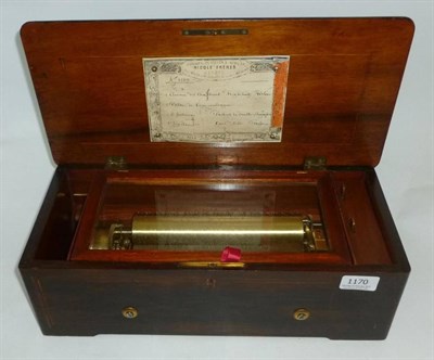 Lot 1170 - A 19th Century Swiss Cylinder Music Box by Nicole Frere, the 20.5cm brass cylinder and single steel