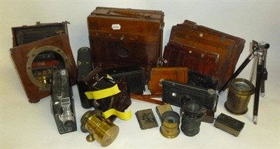 Lot 1176 - A Collection of Cameras and Lenses, including a Thornton Pickard 'Imperial' mahogany and brass...