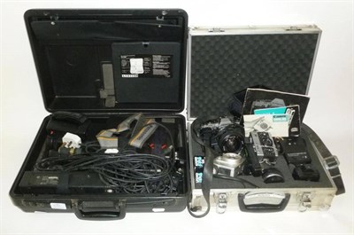 Lot 1181 - Cameras and Accessories, comprising an Olympus OM-10 camera outfit in aluminium case, Rollei...