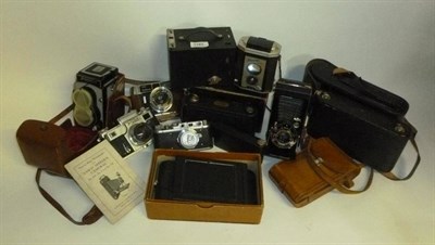 Lot 1185 - Cameras and Accessories, including an Ansco Speedex No.3 with roll and plate back, in a...