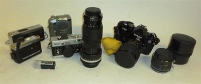 Lot 1189 - Mixed Cameras, including a black Nikon FE2 camera No.2142194, with Tokina AT-X f3.5-4.5/28-85mm...