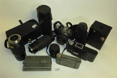 Lot 1200 - A Collection of Cameras and Lenses, including a Vest Pocket Kodak Special, in original case, Pentax