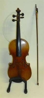 Lot 1088A - A 19th Century German Violin, no label, with a 365mm two piece back, ebony tuning pegs, with a bow