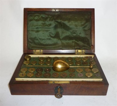 Lot 1012 - A Mahogany Cased Dicas Patent Hydrometer by J.Long, London, comprising brass hydrometer, thirty six