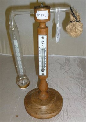 Lot 1015 - A 19th Century John Daniell Type Hygrometer, with beech stand, glass bulbs and thermometer...