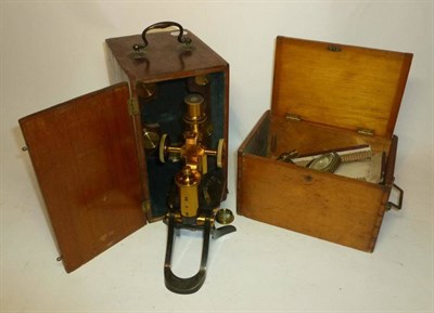 Lot 1027 - A Lacquered Brass and Black Enamelled Monocular Compound Microscope by Henry Crouch, London,...