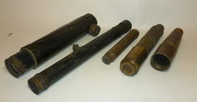 Lot 1039 - Three Damaged Brass Telescopes, including a Broadhurst Clarkson with stitched leather sleeve,...