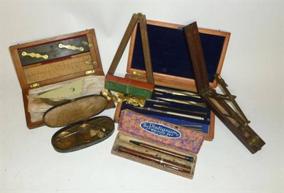 Lot 1045 - Mixed Scales and Drawing Instruments, including a folding brass guinea scale with weights in a...