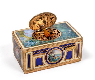 Lot 386 - A Continental Singing Bird Musical Automaton, the case stamped EB METAL, rectangular, the...