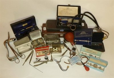 Lot 1060 - A Collection of Medical Equipment, including a cased Ophthalmoscope by Theodore Hamblin, two...