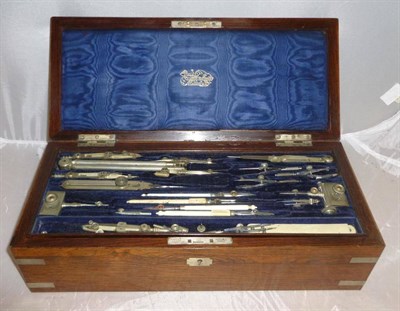 Lot 1067 - A Large Rosewood Cased Draughtsman's Set by Stanley, Great Turnstile, London, with two lift-out...