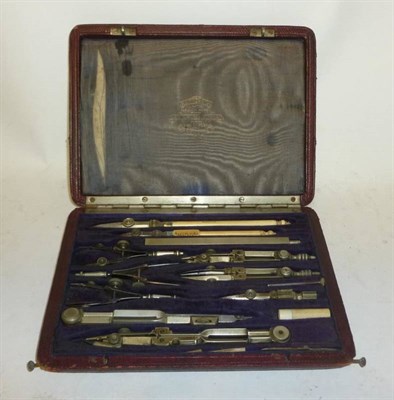 Lot 1068 - A Large Mahogany Cased Architects Set, with lift-out tray, containing pencils, rules, curves,...