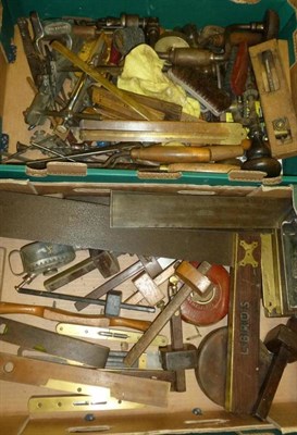 Lot 1073 - Mixed Tools, including saws, chisels, axe, hammers, drills, oil cans, squares, spirit levels,...