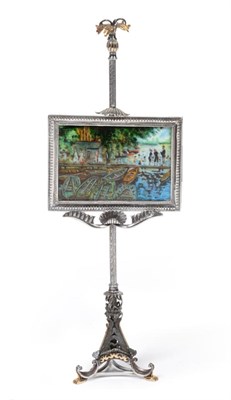 Lot 389 - A Silver, Silver Gilt and Enamel Model of An Easel and Painting, unmarked, the easel with a...