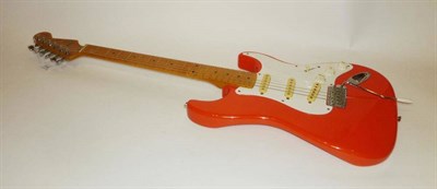 Lot 1097 - A Hank Marvin Model Squire Stratocaster by Fender, with one piece maple neck, black dot...