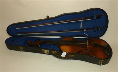 Lot 1107 - A 19th Century German Violin, labelled 'Caspar da Salo in Brescia', with 358mm two piece back,...