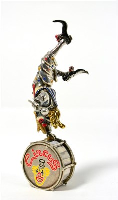 Lot 394 - A Modern Silver and Enamel Model of a Clown, marked Sorini 105-AR, modelled as a clown performing a