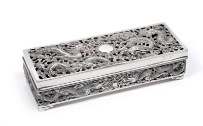 Lot 395 - A Chinese Export Silver Box, Wang Hing, circa 1900, rectangular, the sides and hinged cover pierced