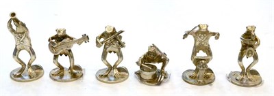 Lot 397 - A Set of Six Menu or Place Card Holders, Nat Leslie Ltd, London 1989/90, modelled as a frog...