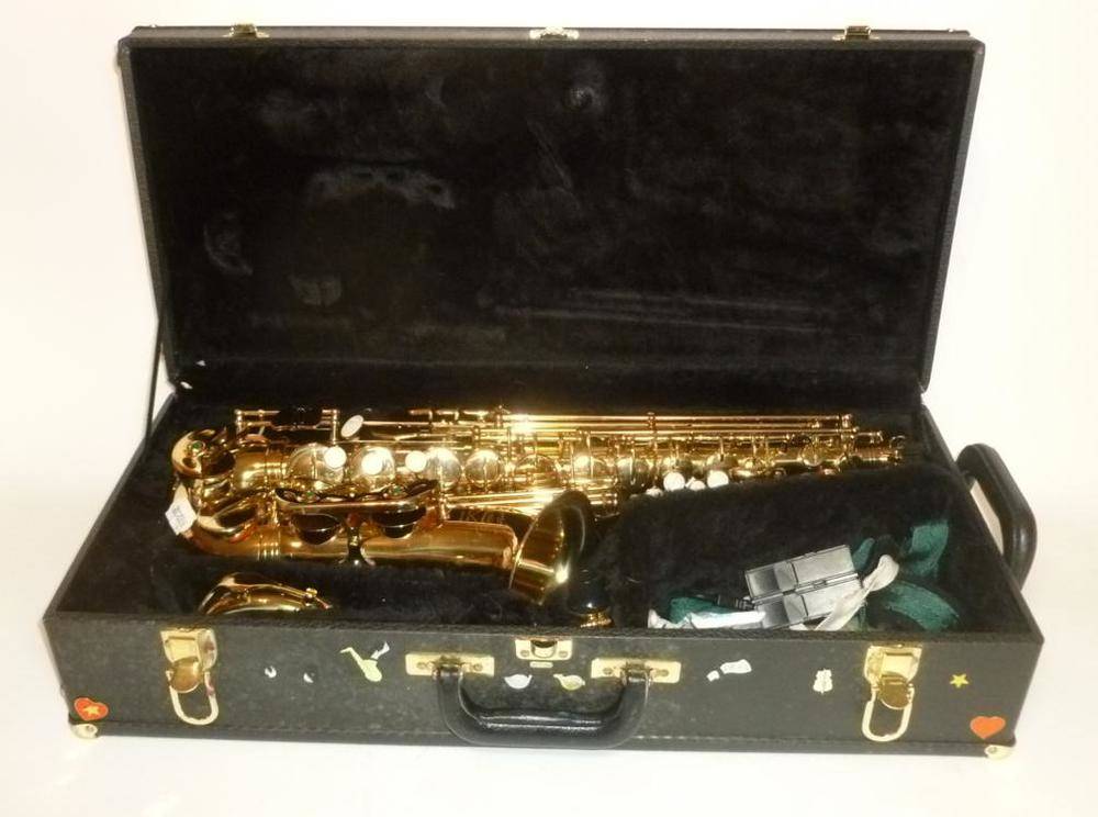 Lot 1162 - An Artemis MKII Brass Alto Saxophone, serial number 980739, with accessories, in a plush lined...