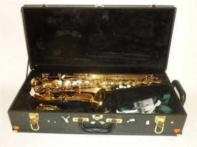 Lot 1162 - An Artemis MKII Brass Alto Saxophone, serial number 980739, with accessories, in a plush lined...