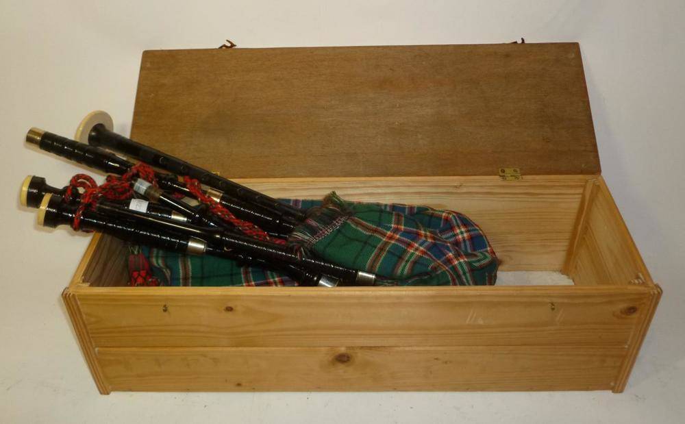 Lot 1164 - A Half Size Set of Highland Bagpipes, maker unknown, constructed of African blackwood with...