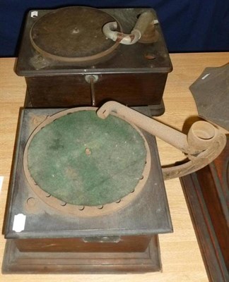 Lot 1174 - Three Distressed and Incomplete Wooden Horn Gramophones, including a 'Silvaphone' (no horns)