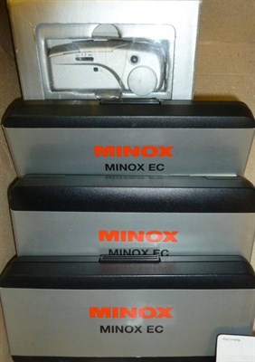 Lot 1234 - Three Boxed Minox EC Subminiature Cameras, unused with cards straps on plastic boxes; A Boxed Minox