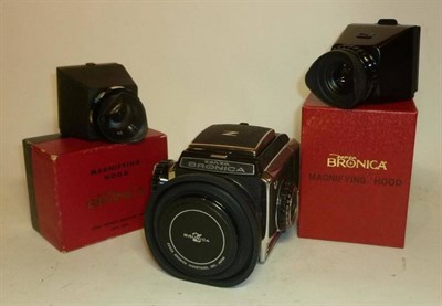 Lot 1236 - A Zenza Bronica S2 SLR Camera No.CB74247, in chrome, with Nikkor-P f2.8/75mm lens, together...