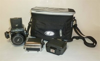 Lot 1257 - A Zenza Bronica S2 SLR Camera, serial number CB168988, in chrome, with Nikkor-P.C f2.8/75mm...