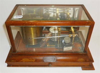 Lot 1010 - A Mahogany Cased Barograph, with six section vacuum, working clockwork mechanism, ink bottle, graph